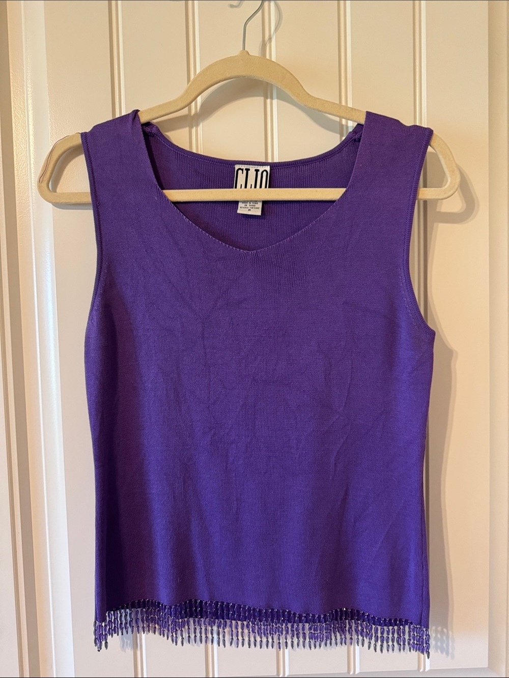 Clio Purple Beaded-Hem Sleeveless Top